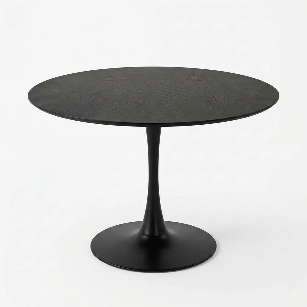 Runder Esstisch aus MDF mit schwarzem Stahlgestell