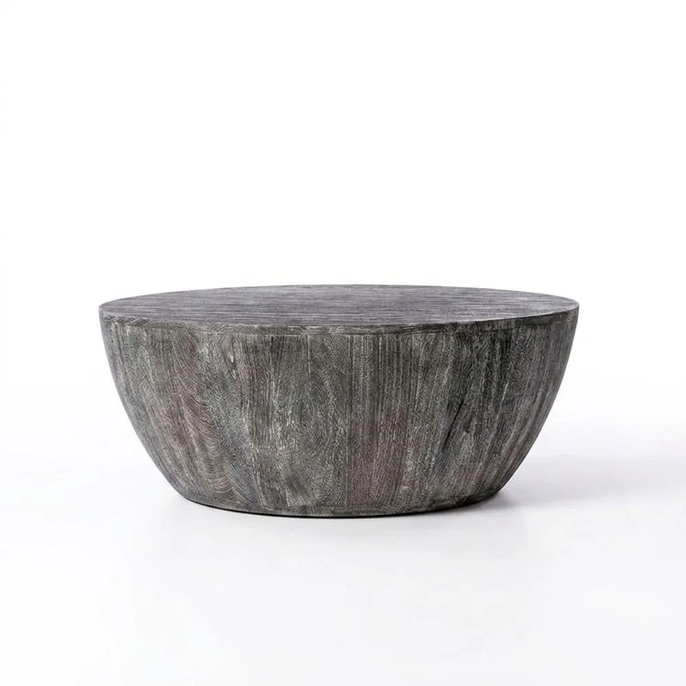 Grauer runder Couchtisch aus Mangoholz