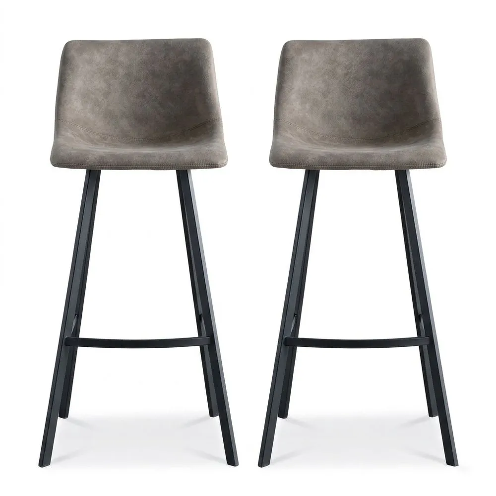 2-teiliges Barhocker-Set aus Stahl und PU-Leder in Schwarz und Grau