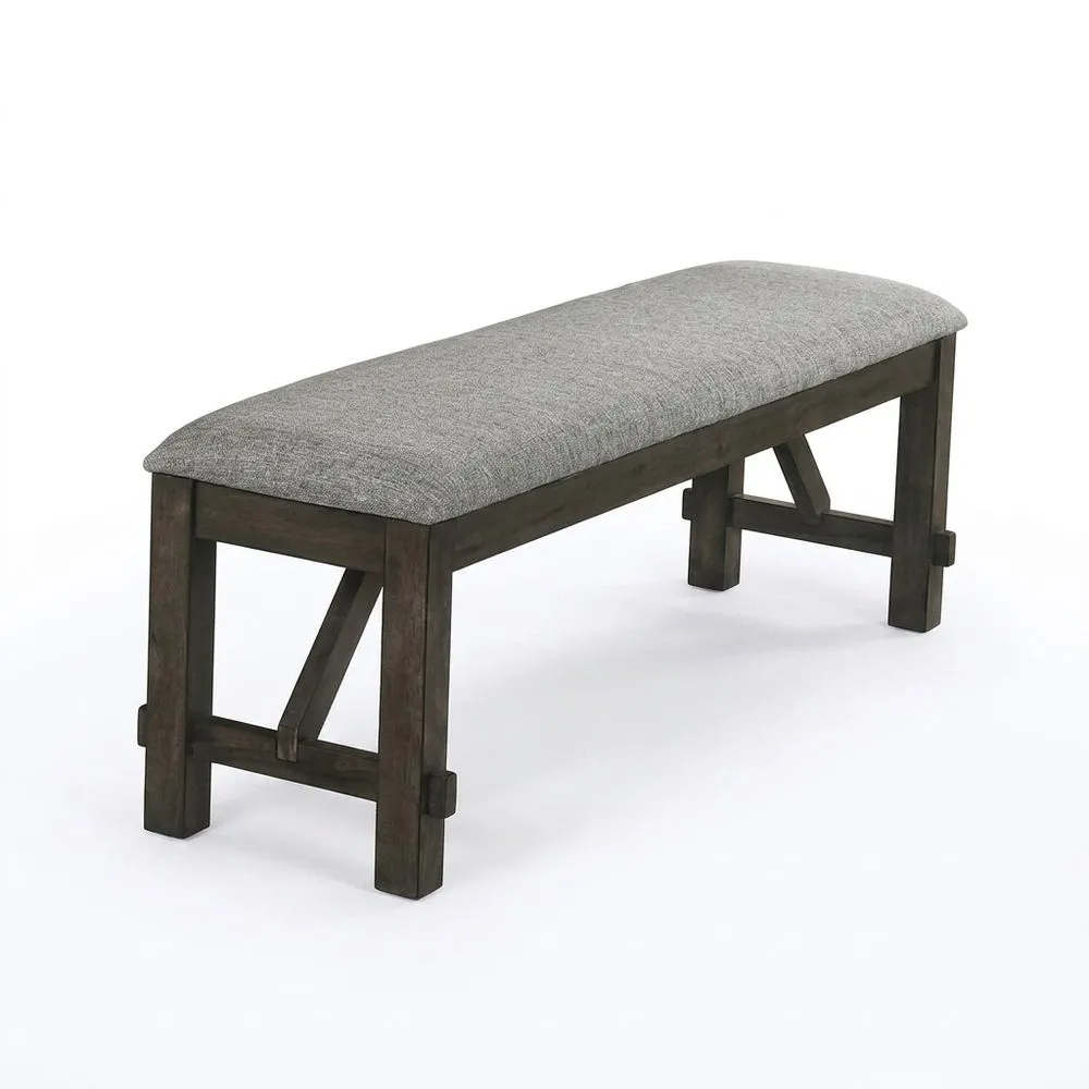 Bank aus grauem Massivholz und mit Polyester bezogen