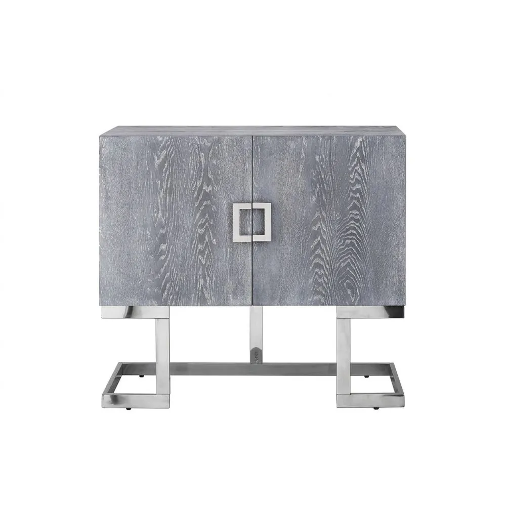 Sideboard Eichenfurnier Dunkelgrau mit Edelstahlrahmen