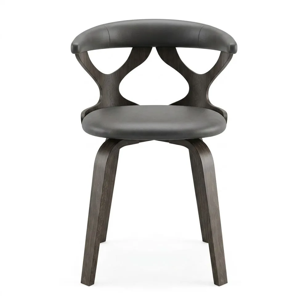 Esszimmerstuhl aus grauem PU-Leder und Eschenholz