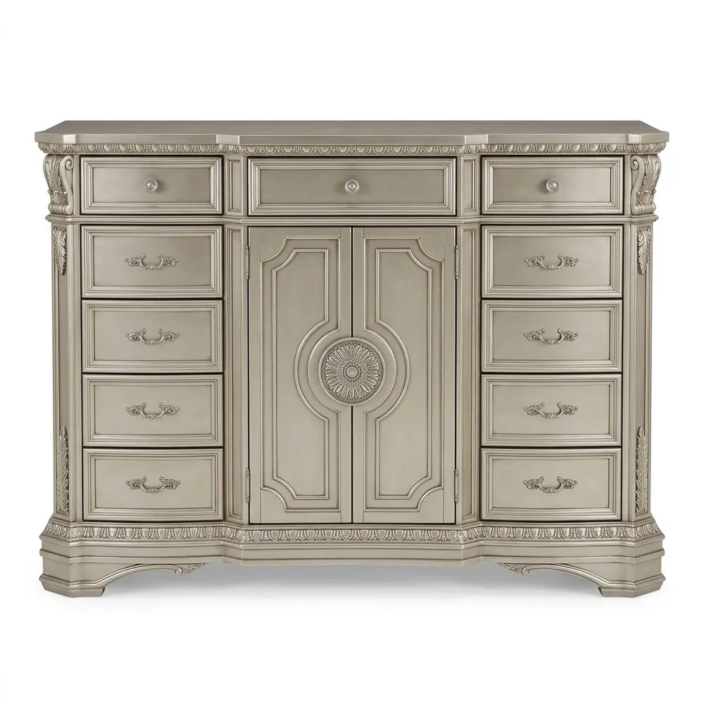 Schrank aus Massivholz, silberfarben, 10 Schubladen, 2 Türen