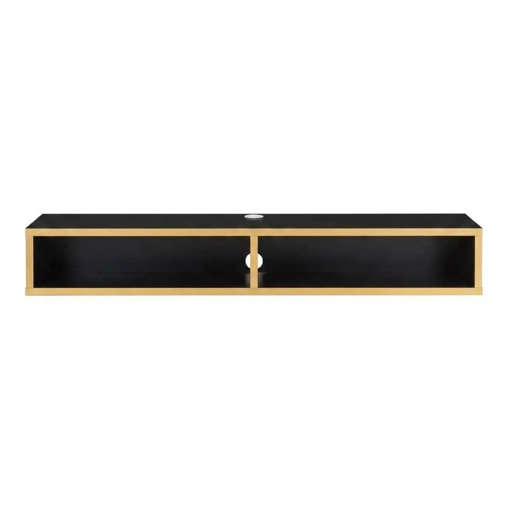 Schwarzes Wandregal aus MDF mit Eichenakzenten