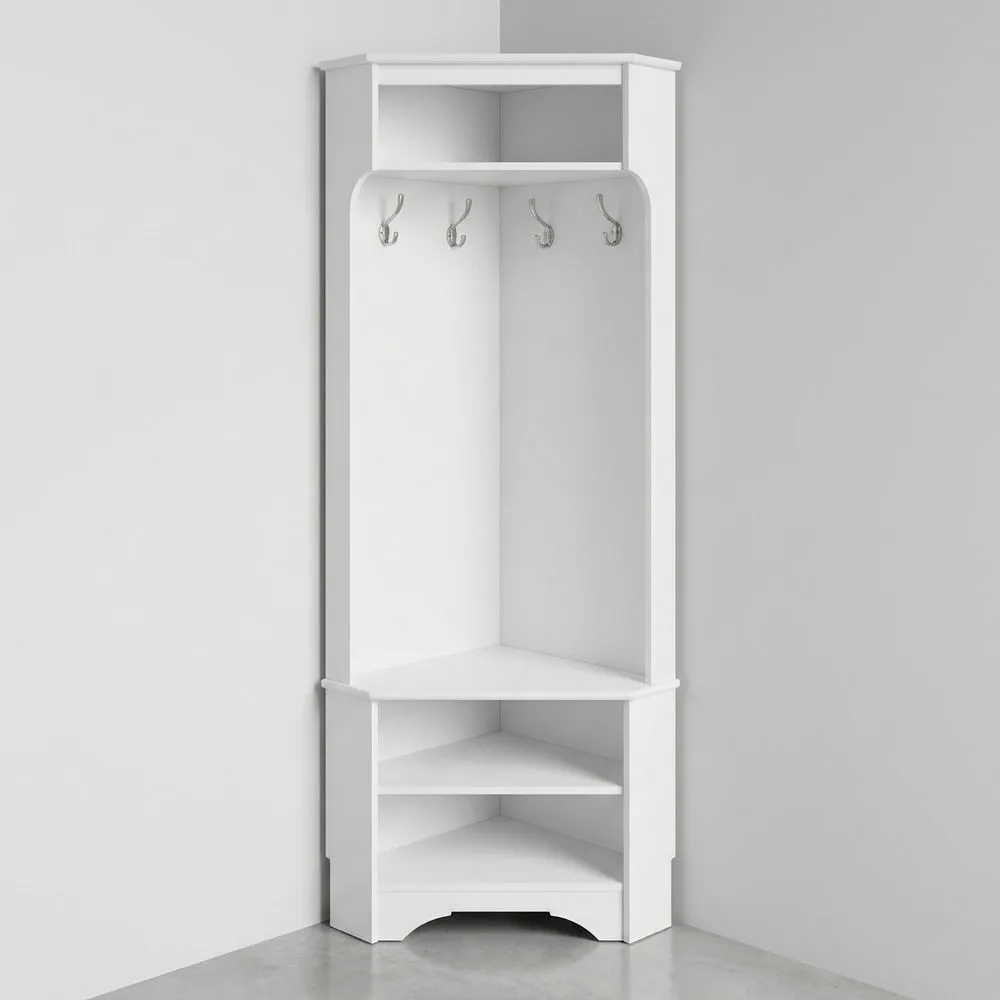 Eck-Garderobenpaneel MDF Weiß mit Haken und Regalen