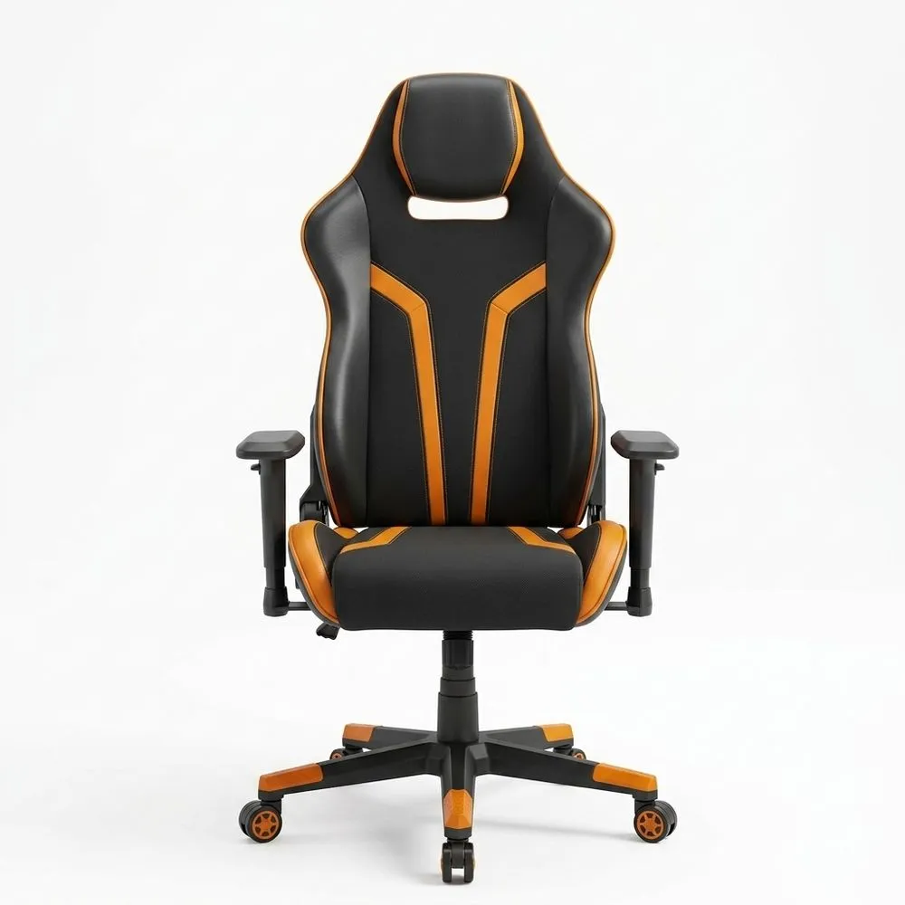 Gaming Stuhl Kunstleder/Polyester Schwarz/Orange Höhenverstellbar Drehbar