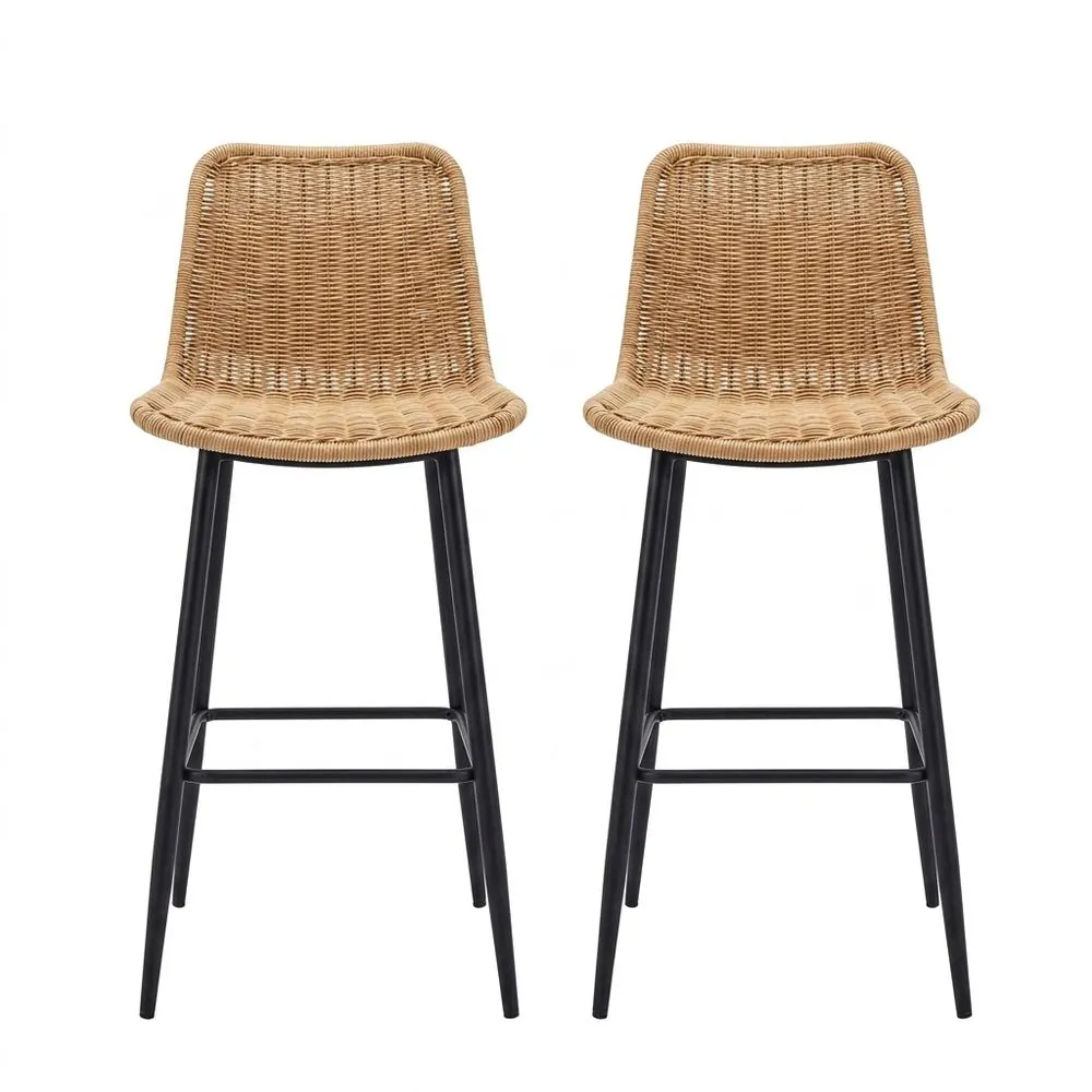 Barhocker-Set Rattan natur Schwarz Mit 75 cm Sitzhöhe