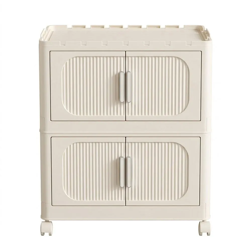 Plastik Kommode mit Rollen Cremeweiß Zweitürig 72cm Höhe