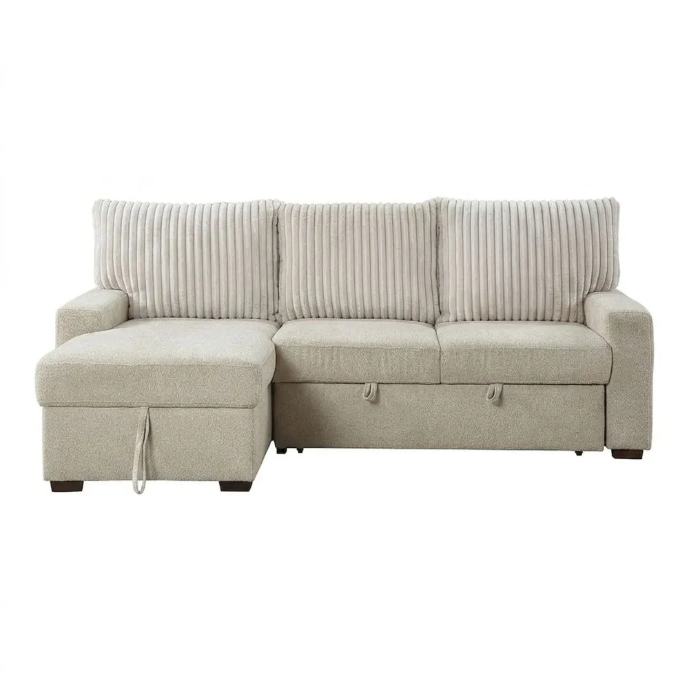 Beige Ecksofa aus Massivholz und Polyestergewebe