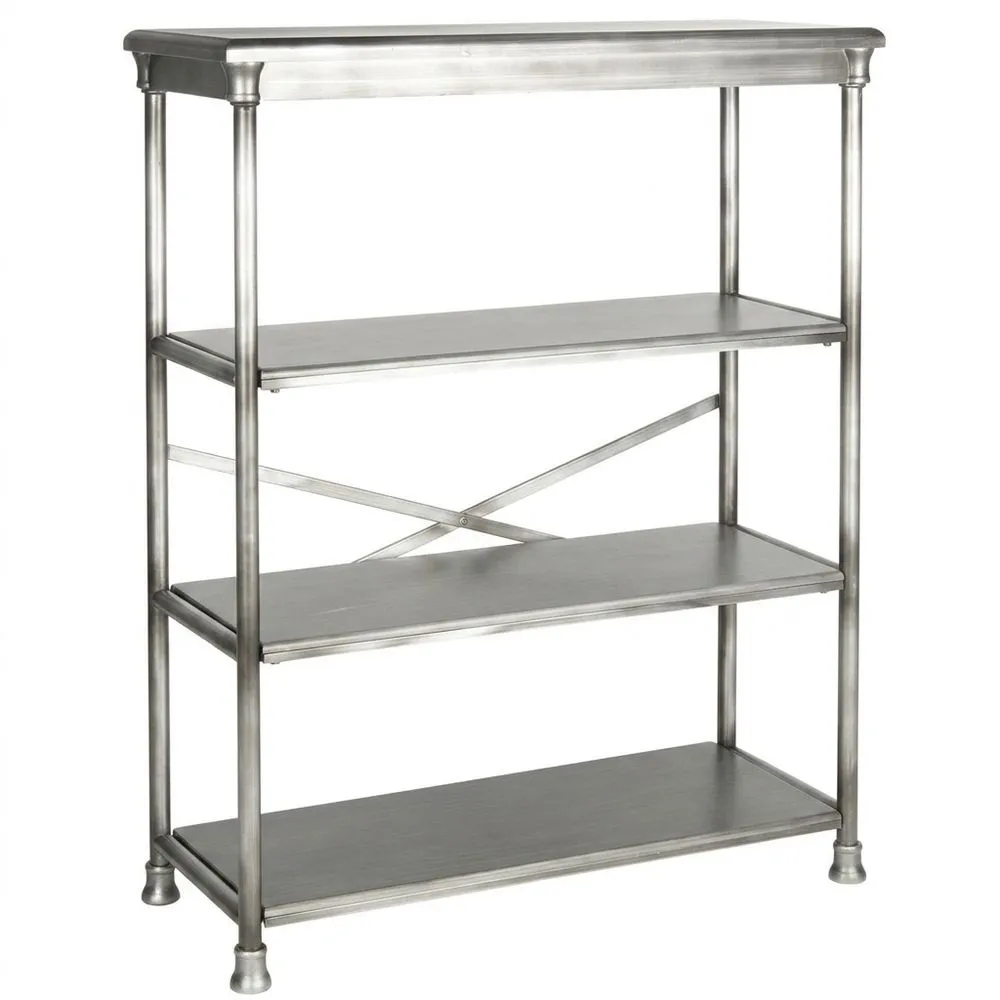 4-stöckiges silbernes Edelstahl-Bücherregal