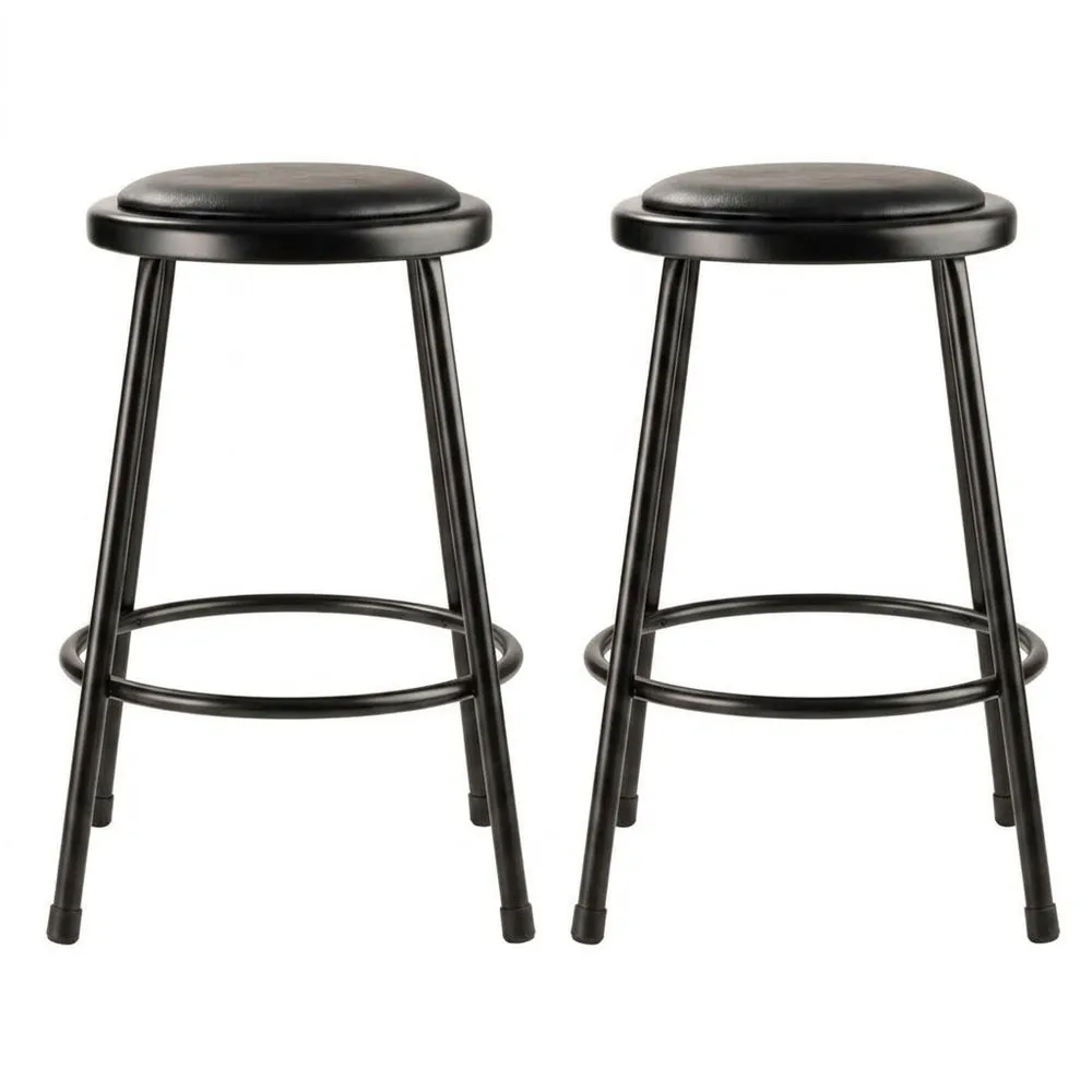 2-teiliges Barhocker-Set aus Stahl mit schwarzem PU-Bezug