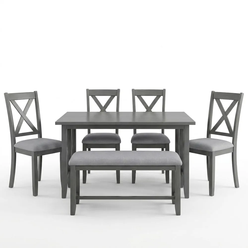 Esstisch-Set mit Stühlen und Sitzbank in Grau
