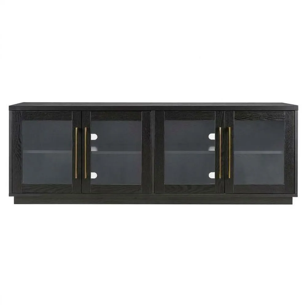 Schwarzer TV-Schrank aus MDF mit vier Türen aus gehärtetem Glas