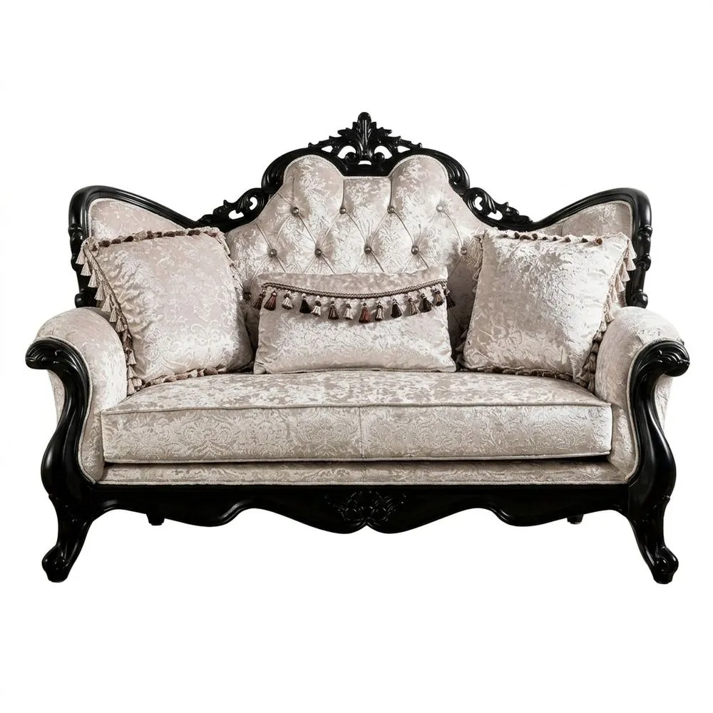 Zweisitzer-Sofa mit beigefarbenem Samtbezug und Hartholzrahmen