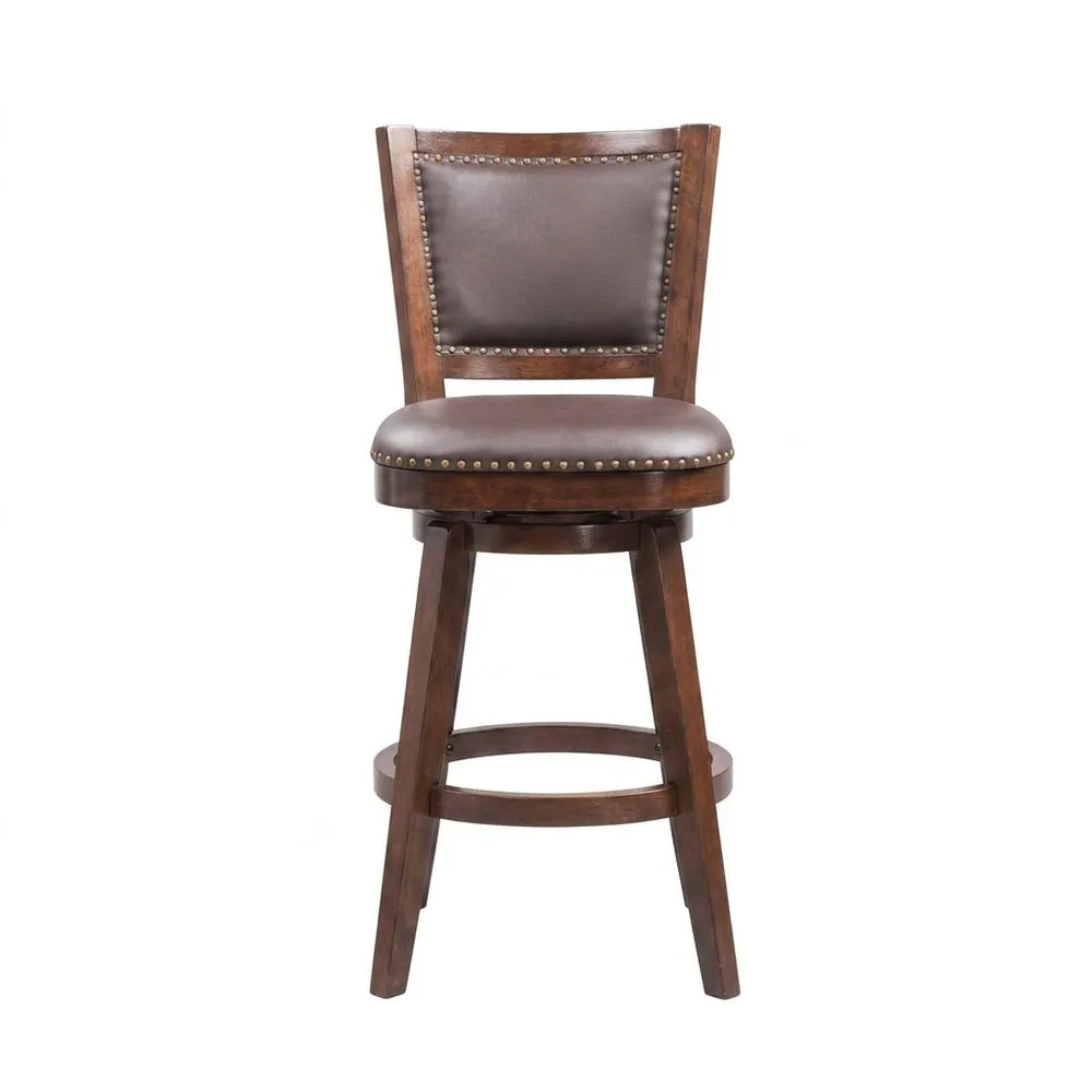 Massivholz-Barhocker mit Sitz aus braunem PU-Leder