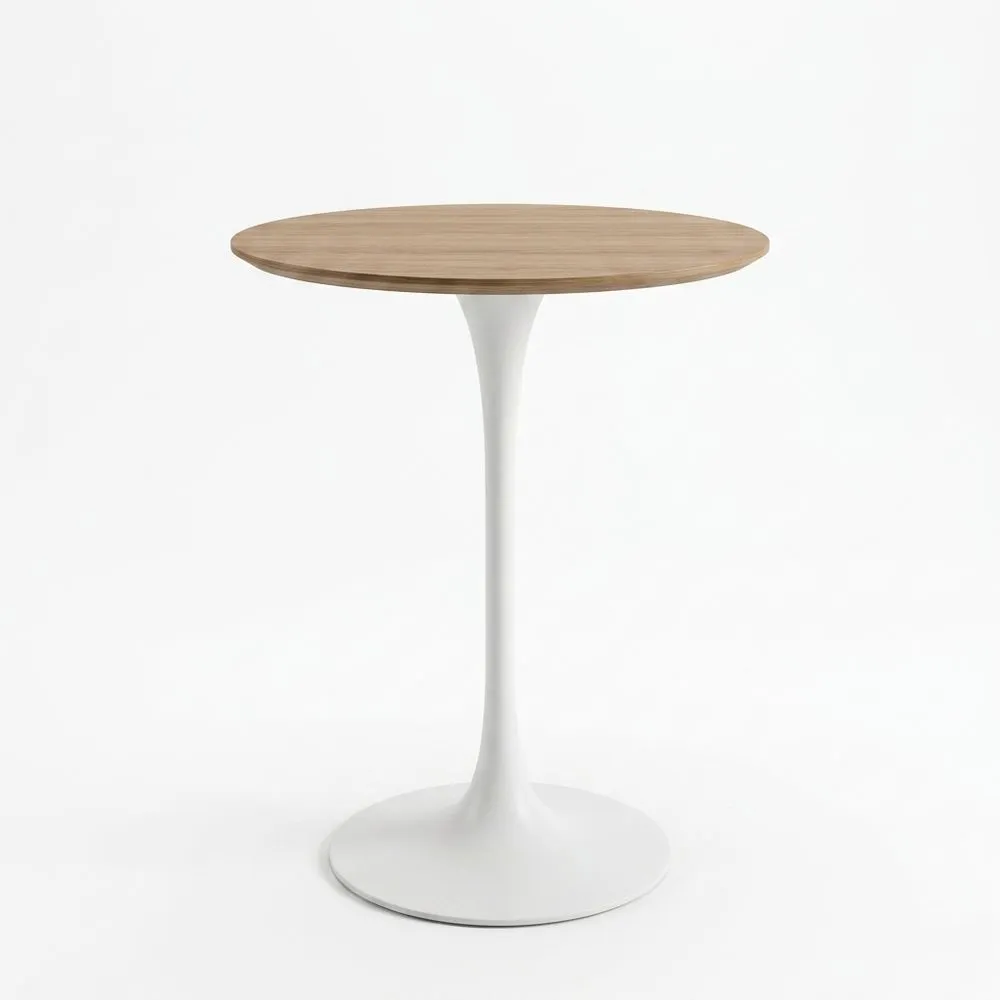 Runder Esstisch aus weißem Stahl und Walnussholz
