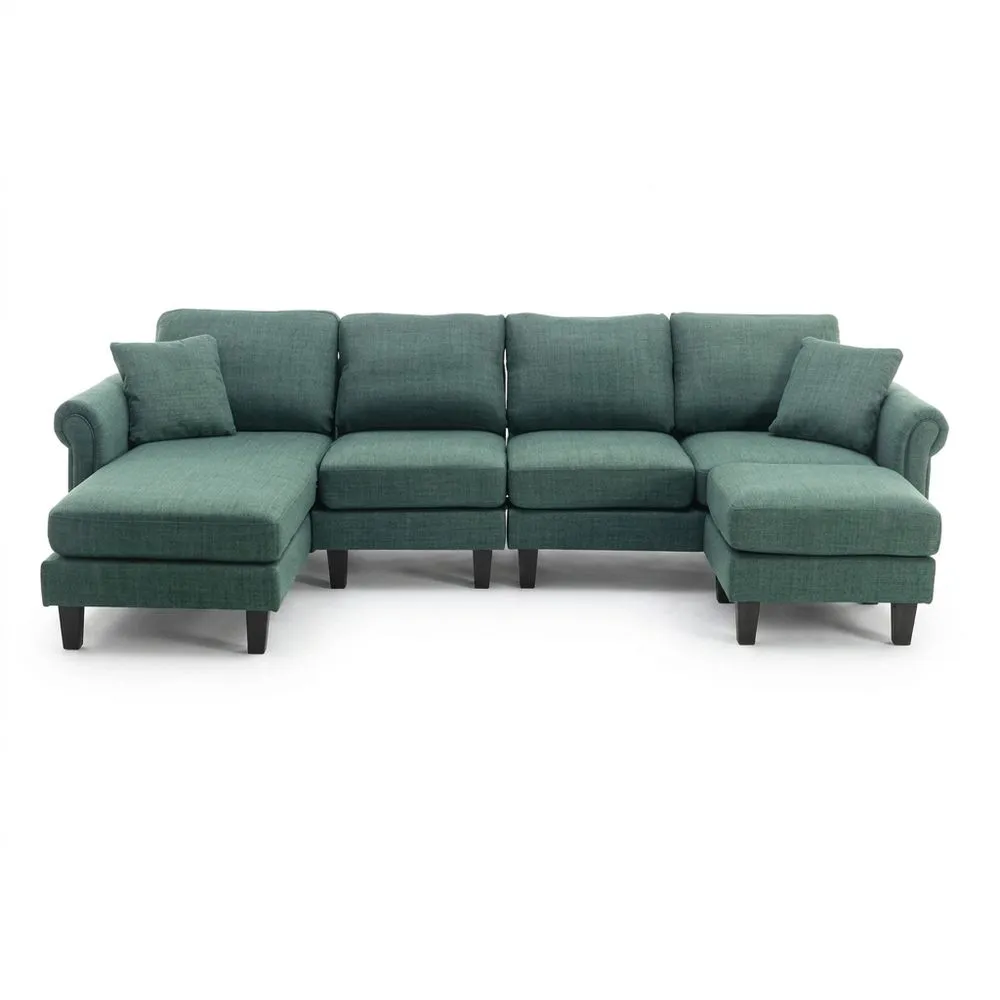 Ecksofa mit Polyester Stoffbezug in Grün 295cm