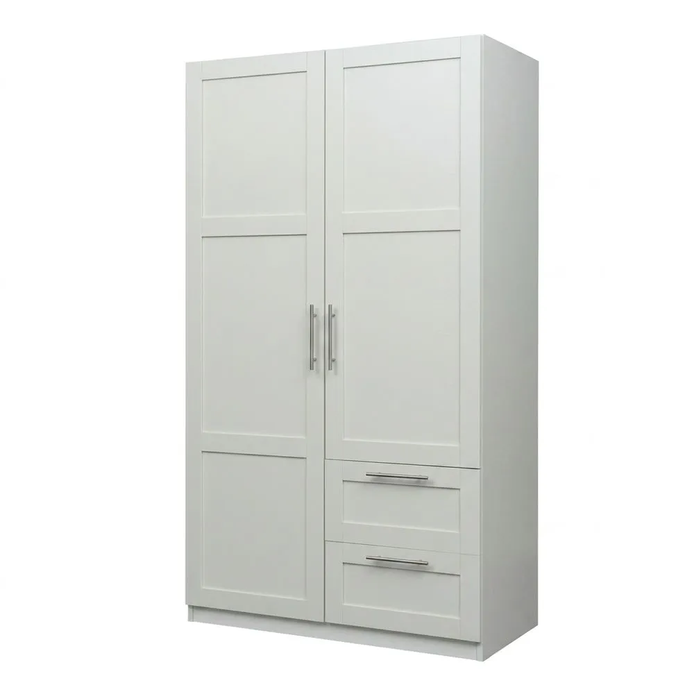 Weißer Kleiderschrank aus MDF mit 2 Türen und 2 Schubladen