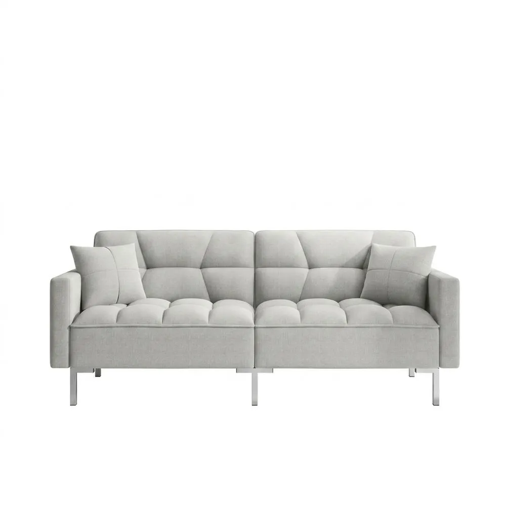 Sofa Stoff Polyester Grau 3-Sitzer