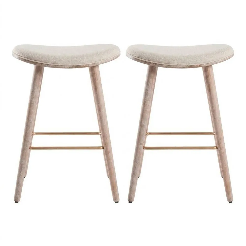 Beiges 2-teiliges Barhocker-Set aus Kautschukholz und Polyestergewebe