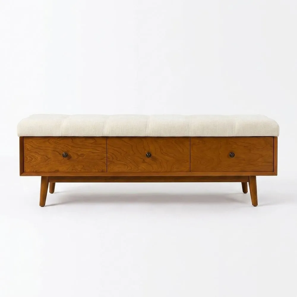 Sitzbank Massivholz Beige 3 Schubladen 150cm