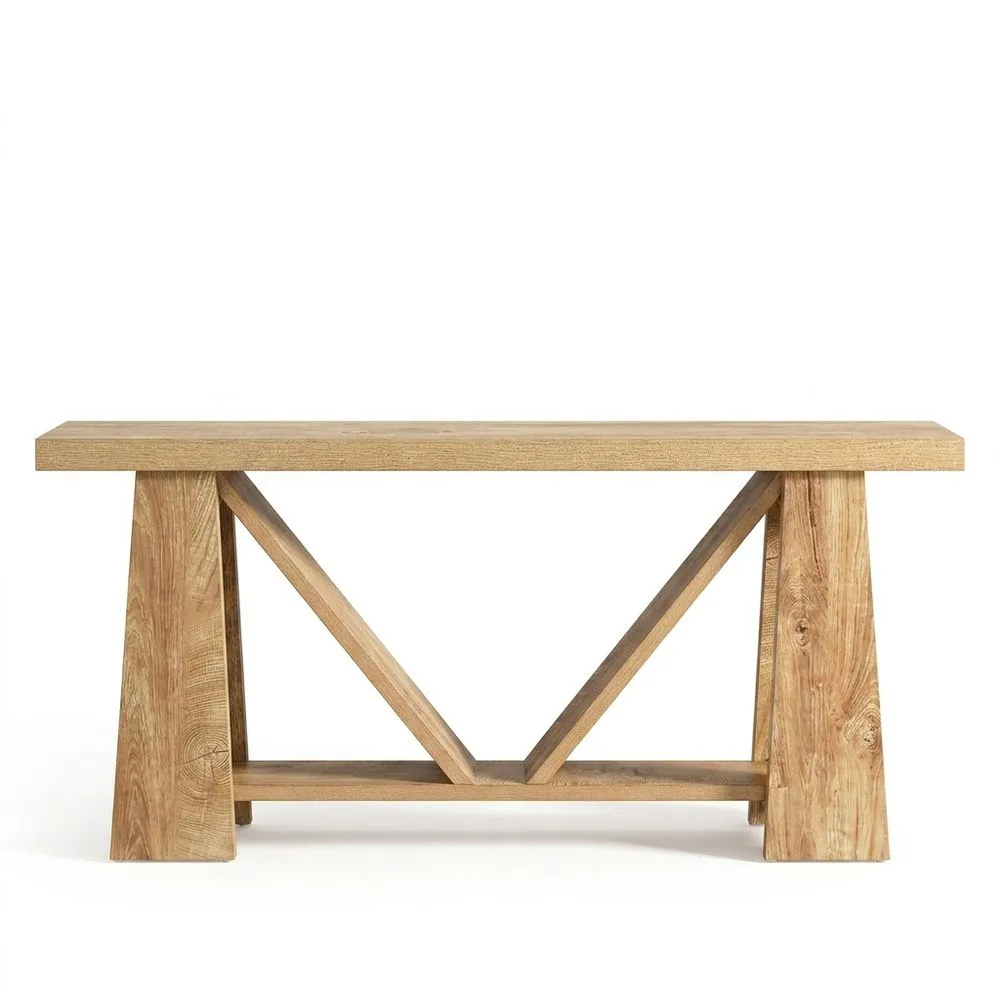 Rechteckige Eichenbank in Naturfarbe