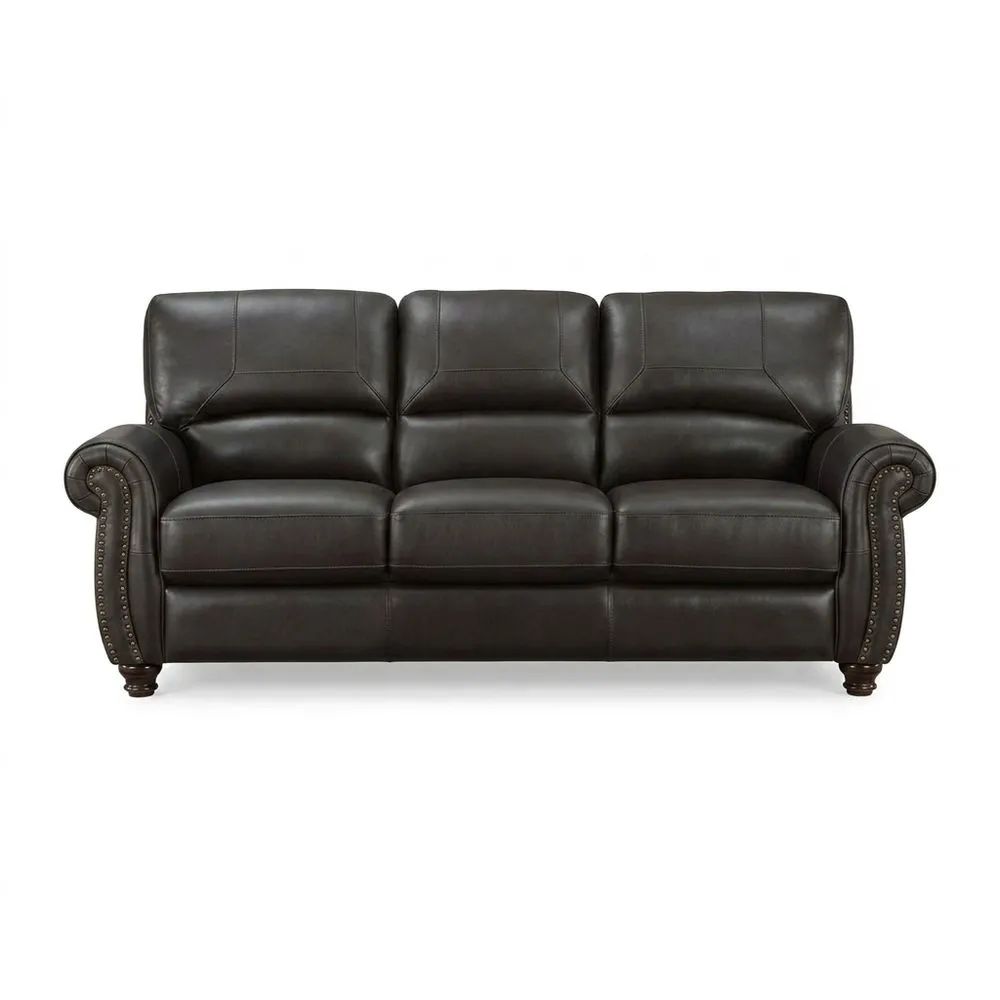 Dunkelbraunes 3-Sitzer-Ledersofa