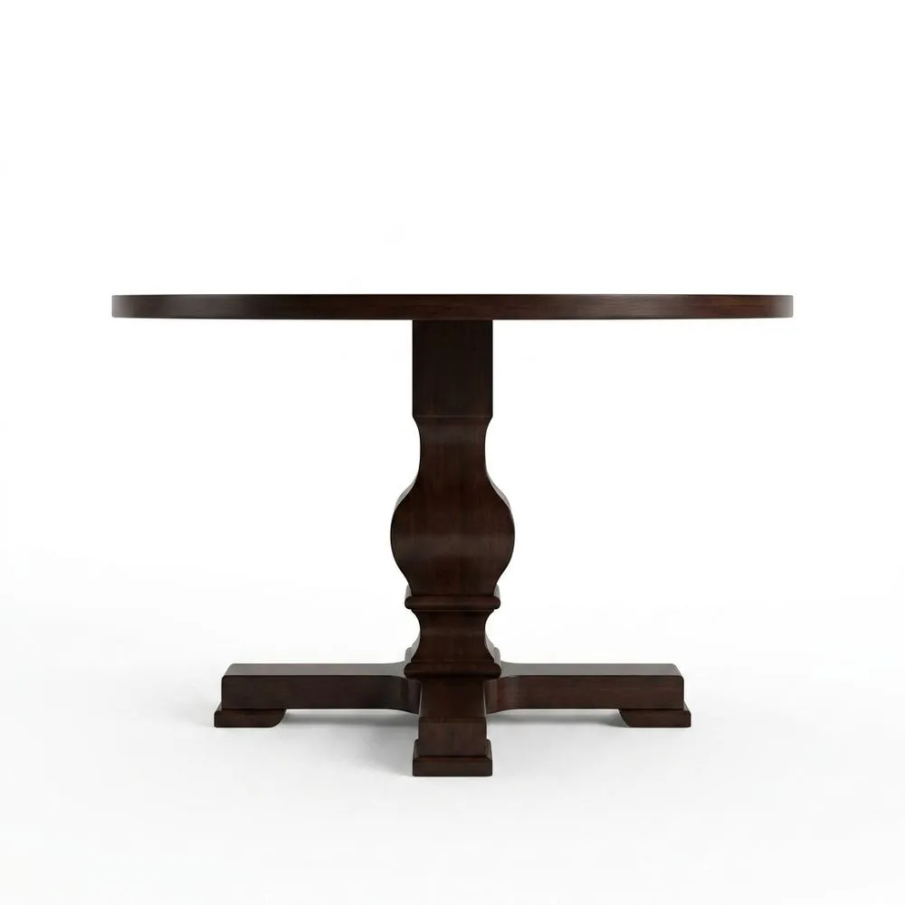 Runder Tisch aus dunkelbraunem Massivholz