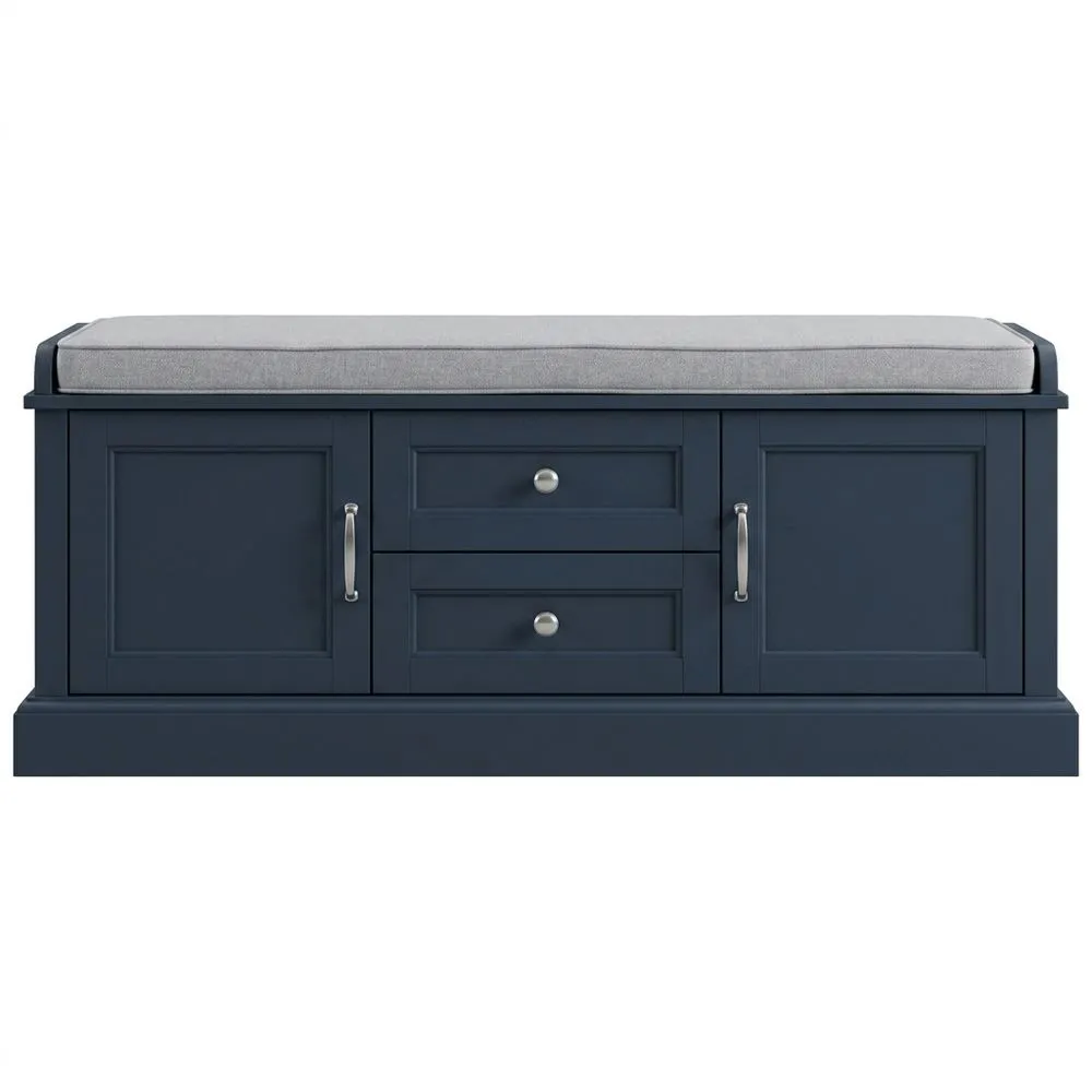 Aufbewahrungsbank aus blauer Eiche mit Leinenbezug