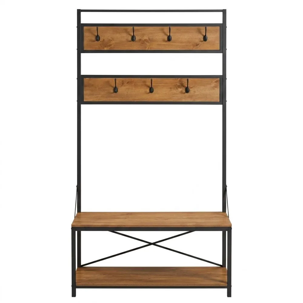 Braune/schwarze Kleiderbügel mit Stahlrahmen und Eichenholzplanken
