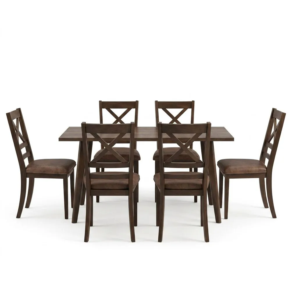 Esszimmergarnitur aus dunkelbrauner Eiche, bestehend aus Tisch und 6 Stühlen