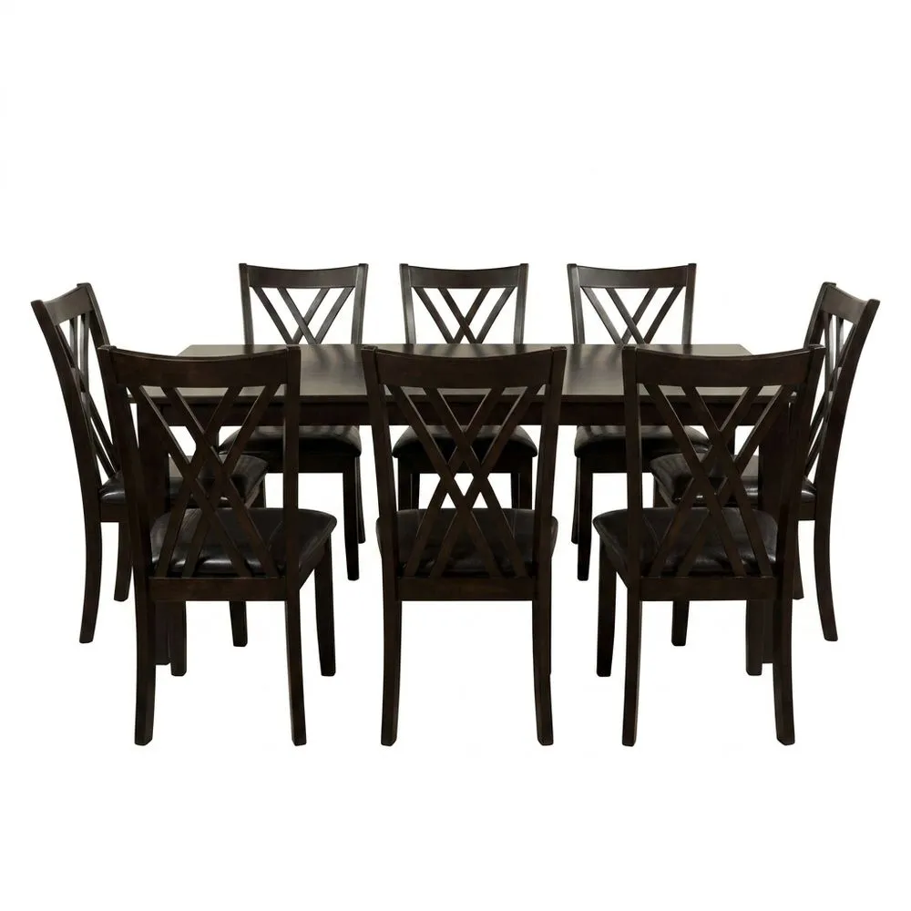 Dunkelbraunes rechteckiges Esszimmer-Set aus Massivholz mit Tisch und Stühlen (9-teilig)