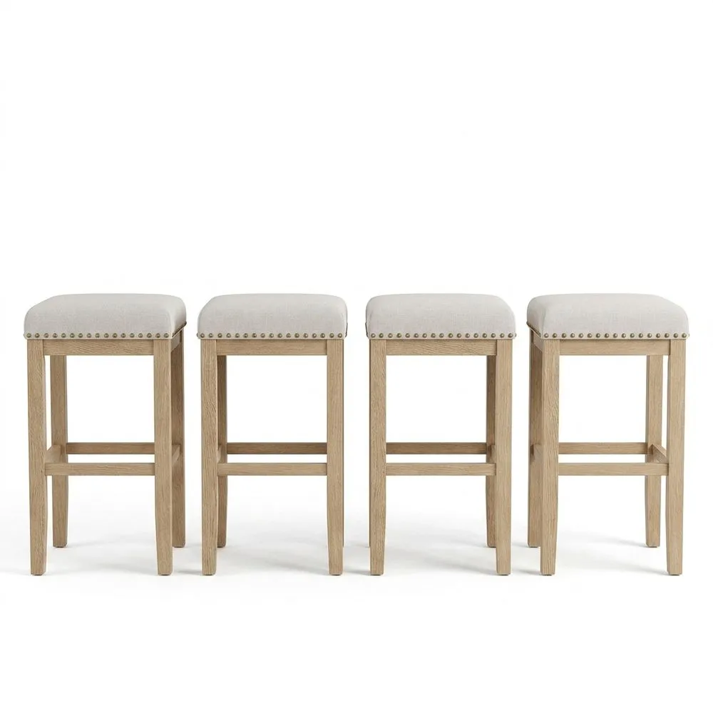 4er-Set Barhocker aus Eiche und Polyester, Beige