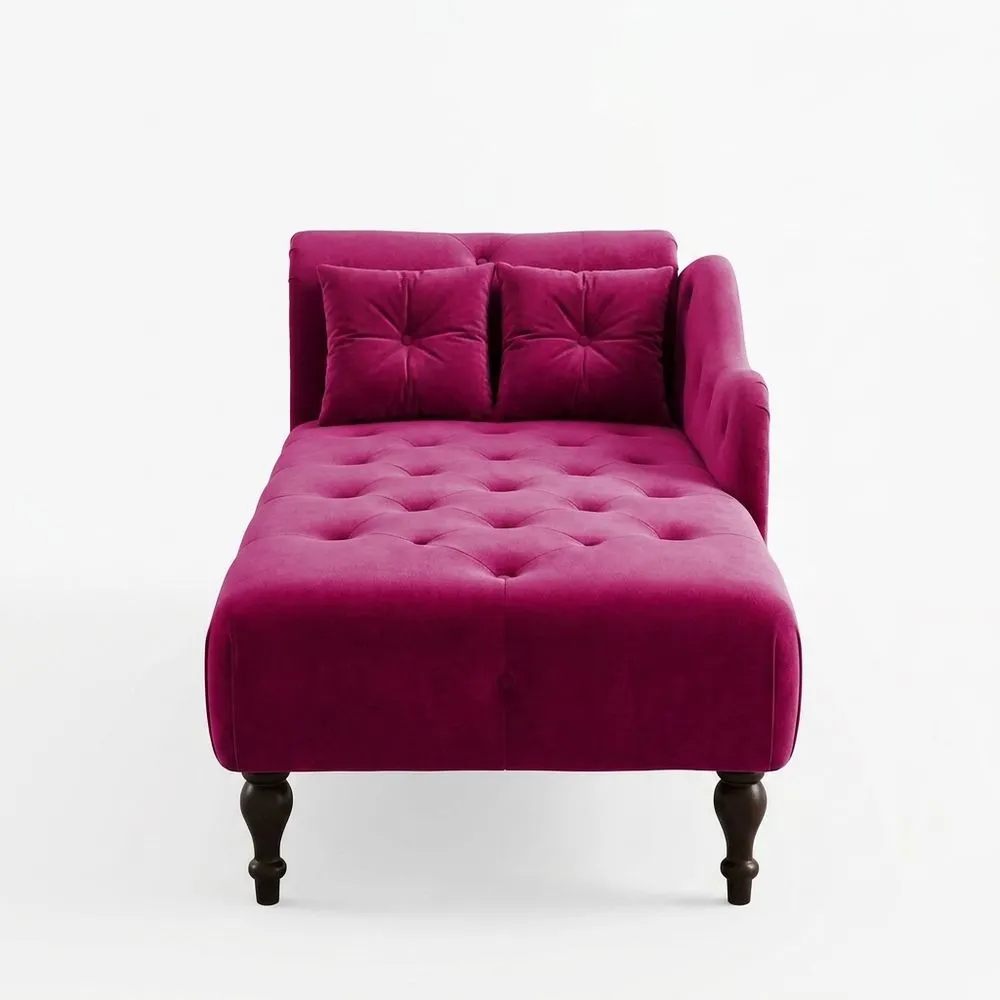 Chaiselongue aus rosafarbenem Samt mit Beinen aus Massivholz