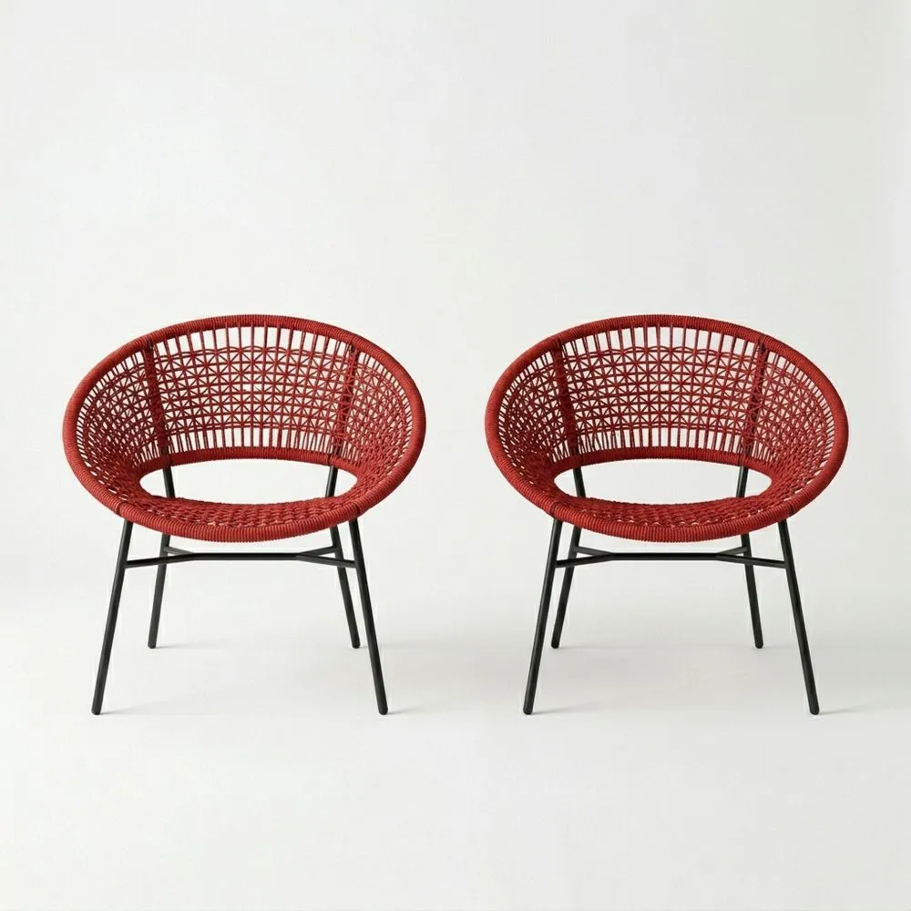 Set aus 2 Stühlen aus Polyethylengeflecht mit Stahlrahmen, Höhe 75 cm × Breite 60 cm × Tiefe 60 cm, Rot-Lofthavench