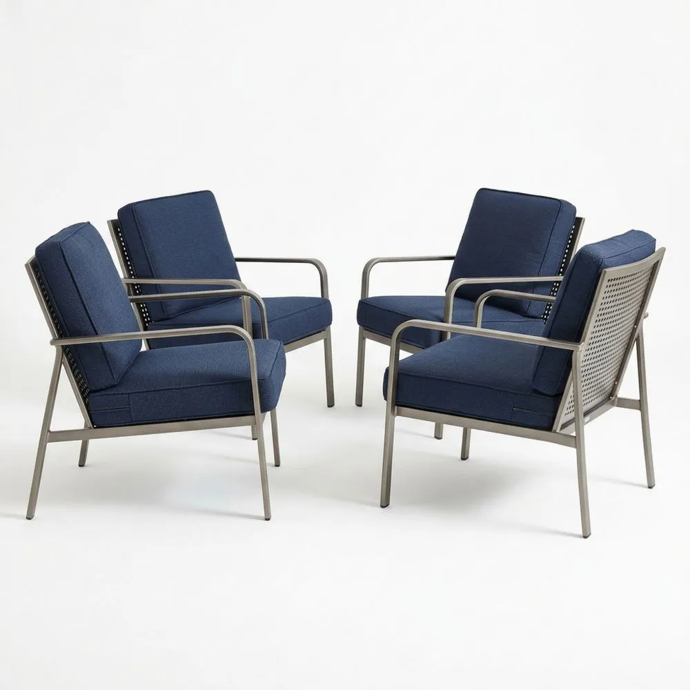 4-teiliges Set aus Gartenstühlen aus Aluminium und Stoff, Blau-Lofthavench