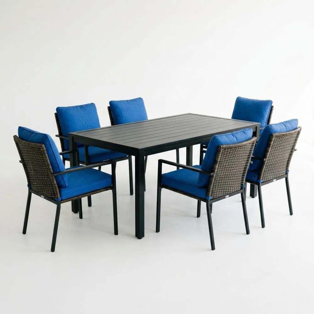 Gartentisch-Set Aluminium Polyethylen 6 Stühle Blau-Lofthavench