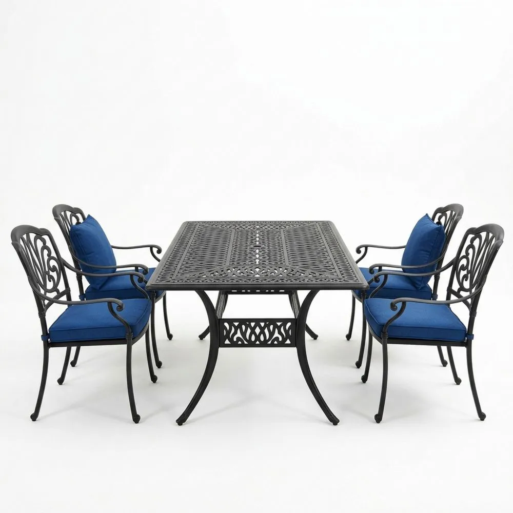 Gartenmöbelset Aluminium Tisch 5-teilig Schwarz/Blau-Lofthavench