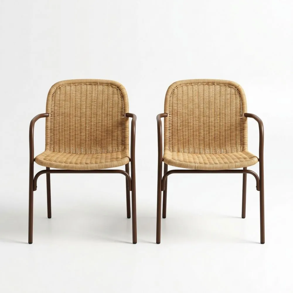 2er Set Gartenstühle aus Stahl mit PET-Rattan-Beschichtung, Braun-Lofthavench