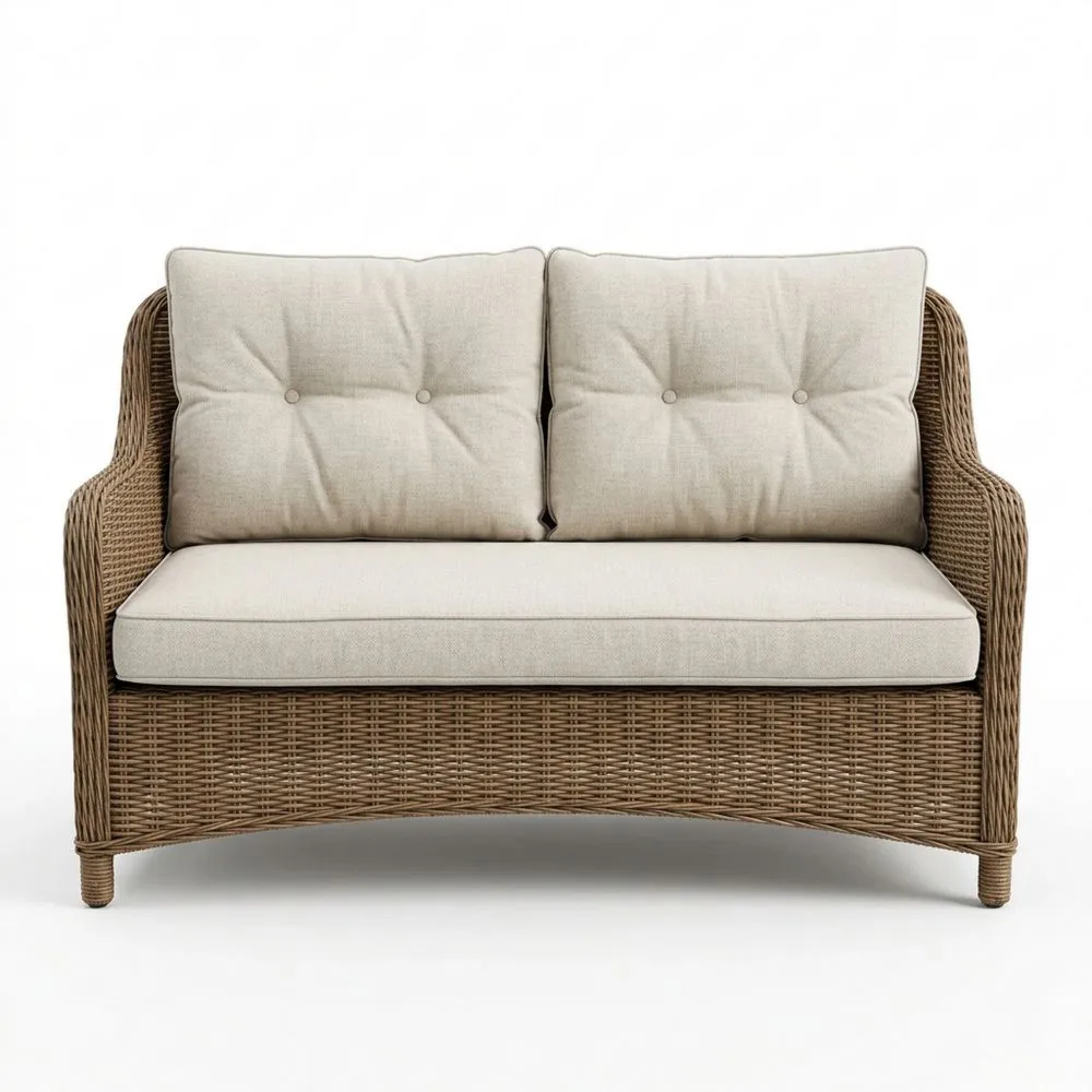 2-Sitzer Sofa Rattan Polyesterkissen Beige-Lofthavench