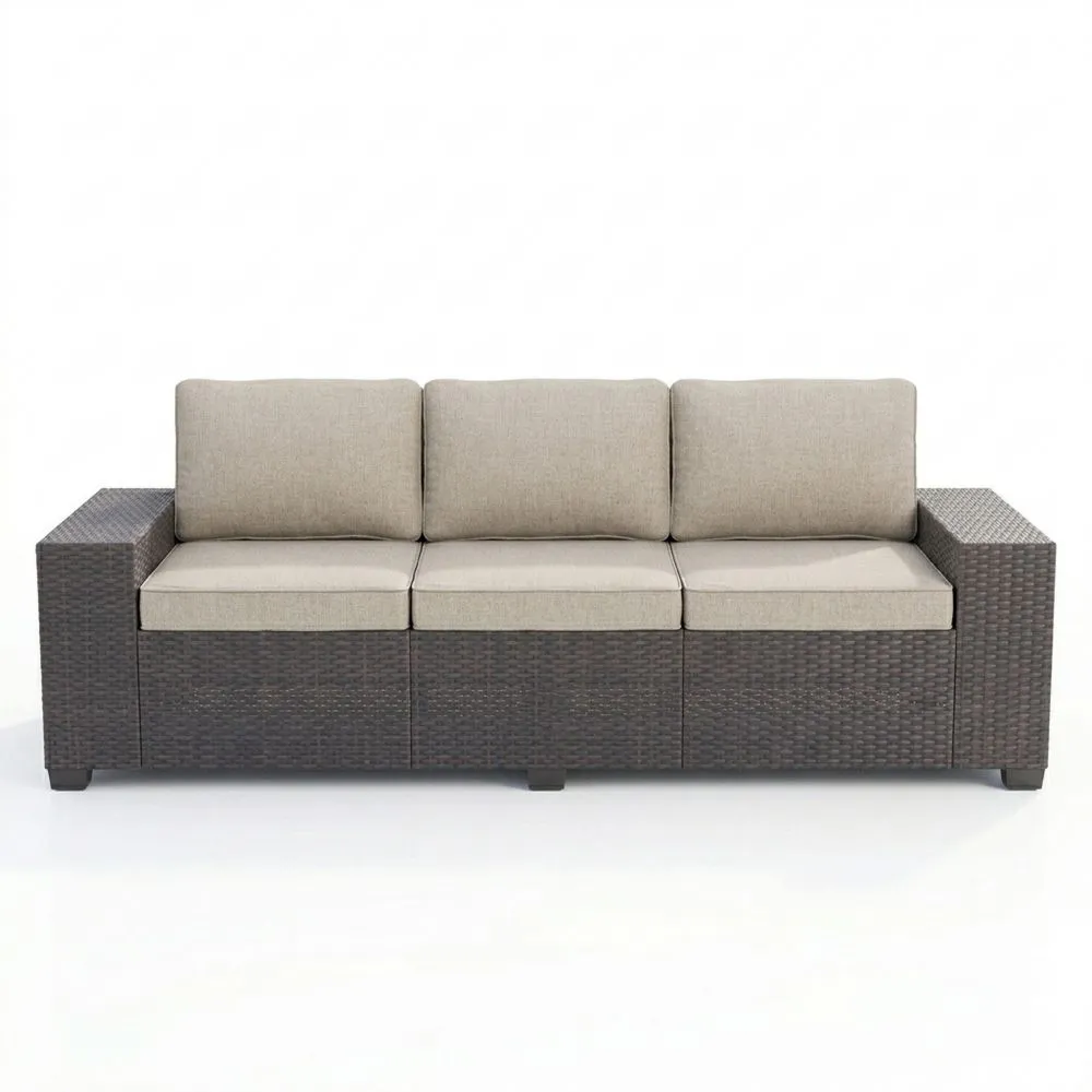 3-Sitzer Outdoor Sofa Rechteckig 207 cm Polyethylen Rattan Braun Grau-Lofthavench
