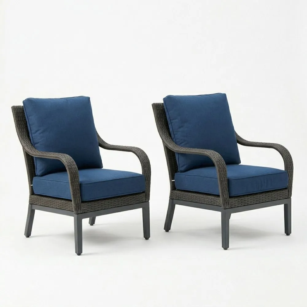 2er Set Polyrattan-Sessel mit blauen Kissen-Lofthavench
