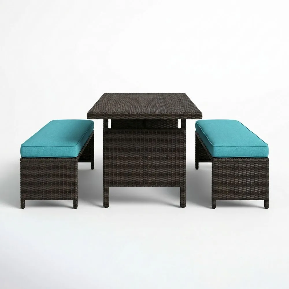Gartenset aus Polyrattan mit Tisch und Kissen Braun Türkis-Lofthavench