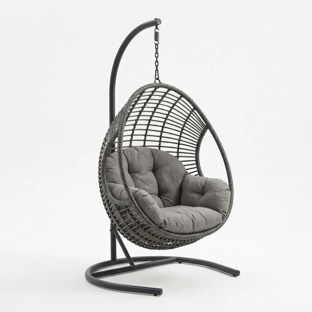 Hängesessel Stahl Rattan Polyesterfaser Grau-Lofthavench