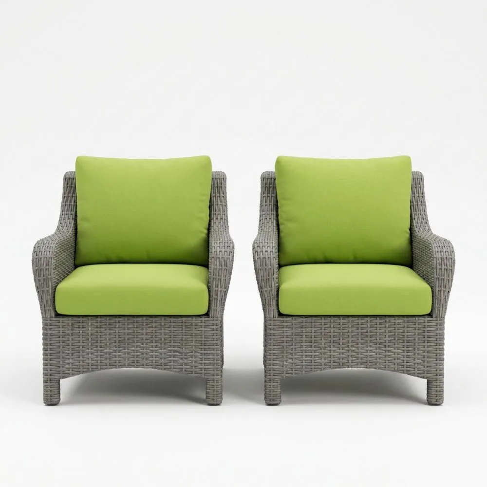 Rattansessel Set mit Abnehmbaren Grünen Kissen-Lofthavench