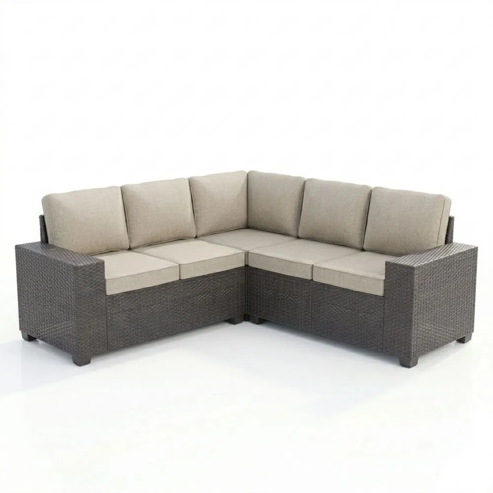 Ecksofa-Set Rattan Dunkelbraun Beige-Lofthavench