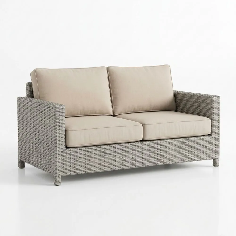 Garten Sofa Zweisitzer Polyethylen Rattan Grau Beige-Lofthavench