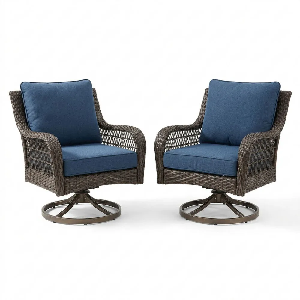 2er Set Drehbare Gartensessel Polyrattan Blau-Lofthavench