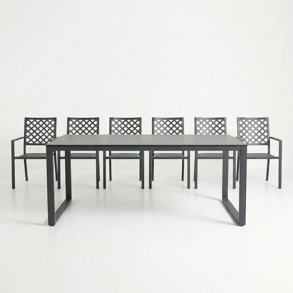 Gartenmöbel Set aus Aluminium in Grau, Tisch und 6 Stühle-Lofthavench