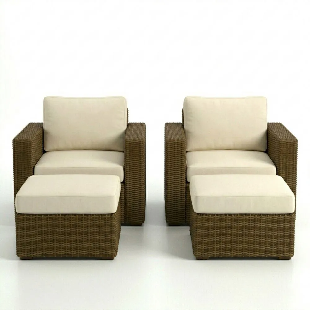 Polyrattan Gartensessel Set mit Polyester Kissen, Braun und Beige-Lofthavench